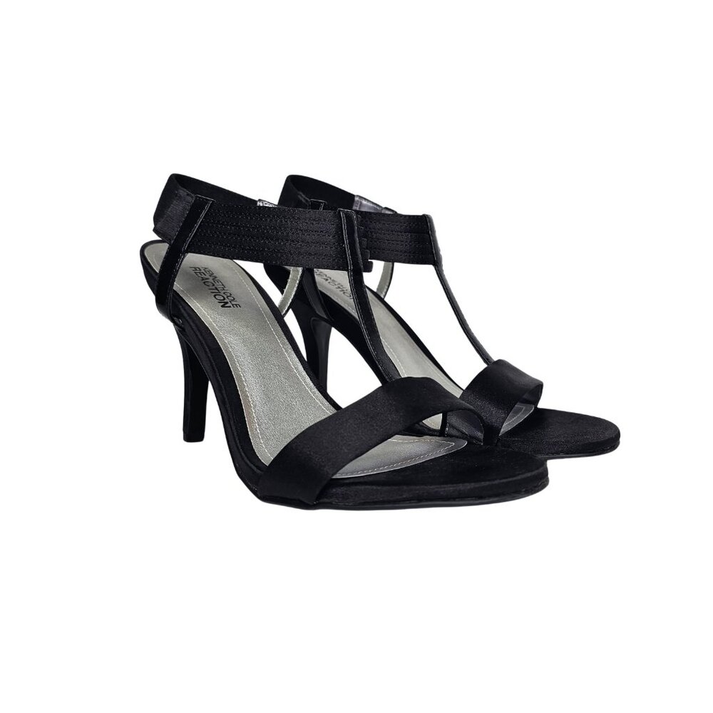 KENNETH COLE REACTION "Know Way" Black Satin T-Strap Heels | US 8.5 | $129